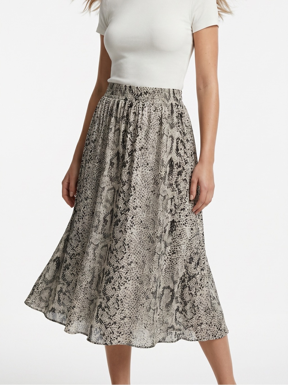 J.Crew Womens Snakeskin Print Midi 
Skirt Grey White Animal Print Size 2
Pleated
